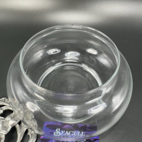 1995 Seagull Canada Pewter Metal Canister Jar Container Lid Clear Glass Marked - Picture 8 of 12